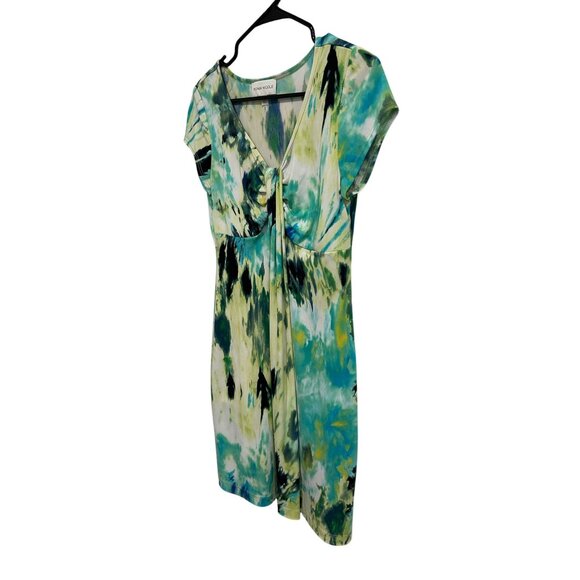 Ronni Nicole Green and Blue Abstract Print Cap Sleeve Twist Front Dress SZ 6 - Picture 3 of 9
